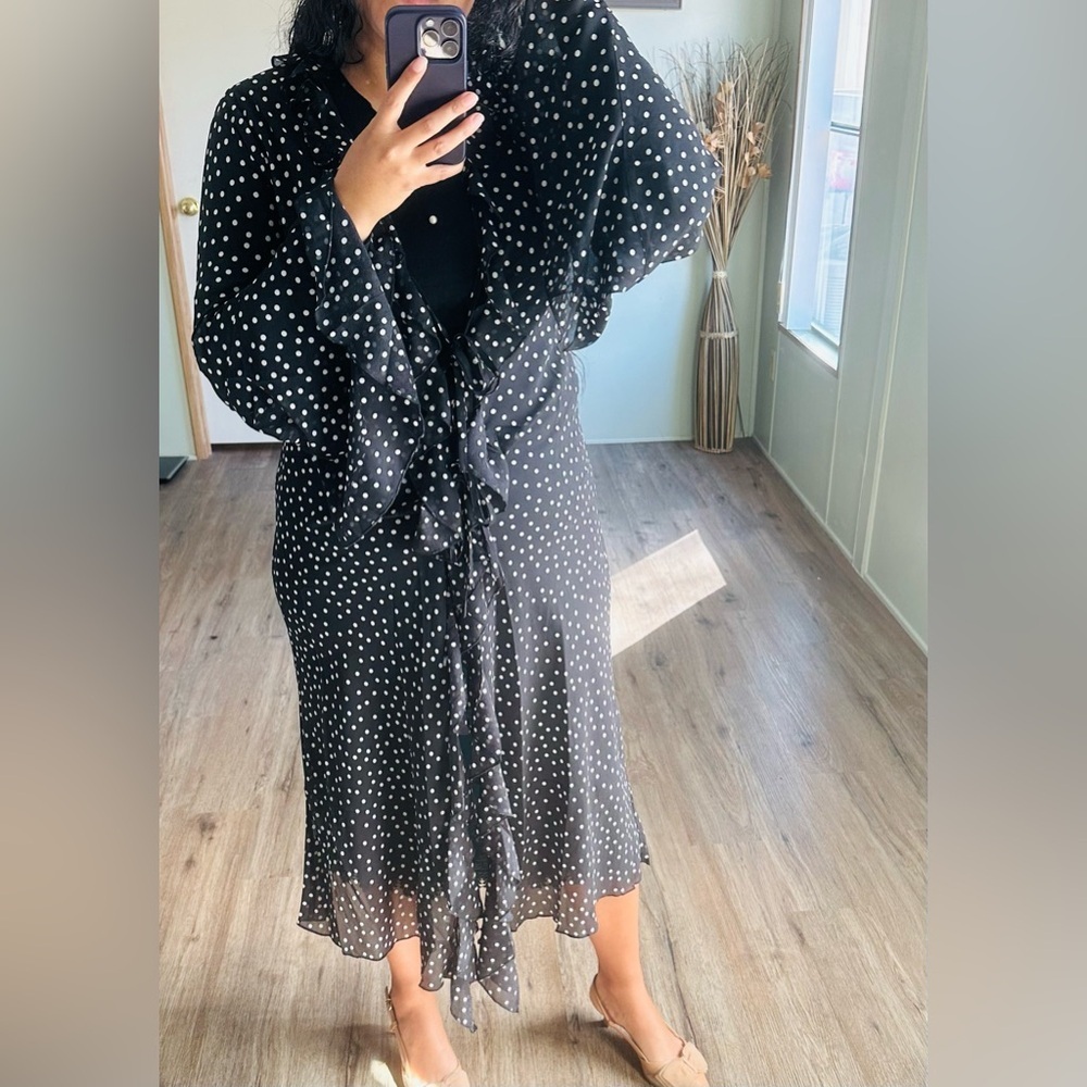 Black & White Polka Dot Tie-Front Cardigan - Picture 8 of 13